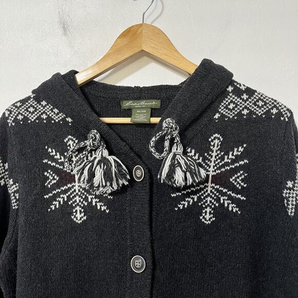Eddie Bauer Fair Isle Wool Blend Cardigan Sweater Size XXL Black Cabincore - Picture 5 of 9